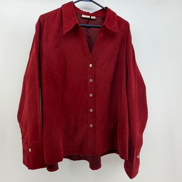 Cato Woman Tops - Cato Blazer Women 22/24 Deep Red Velour Faux Suede Button Up Old Money Office 2X